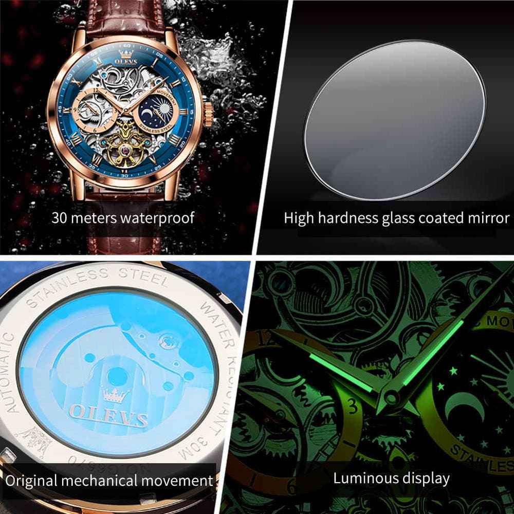 "Celestial" Skeleton Automatic Watch | Moon Phase & Tourbillon Style