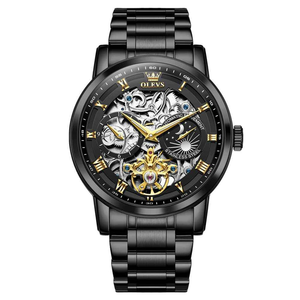 "Celestial" Skeleton Automatic Watch | Moon Phase & Tourbillon Style