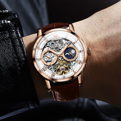 OLEVS "Celestial" Skeleton Automatic Watch | Moon Phase & Tourbillon Style