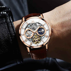 "Celestial" Skeleton Automatic Watch | Moon Phase & Tourbillon Style