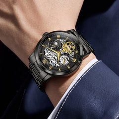OLEVS "Celestial" Skeleton Automatic Watch | Moon Phase & Tourbillon Style