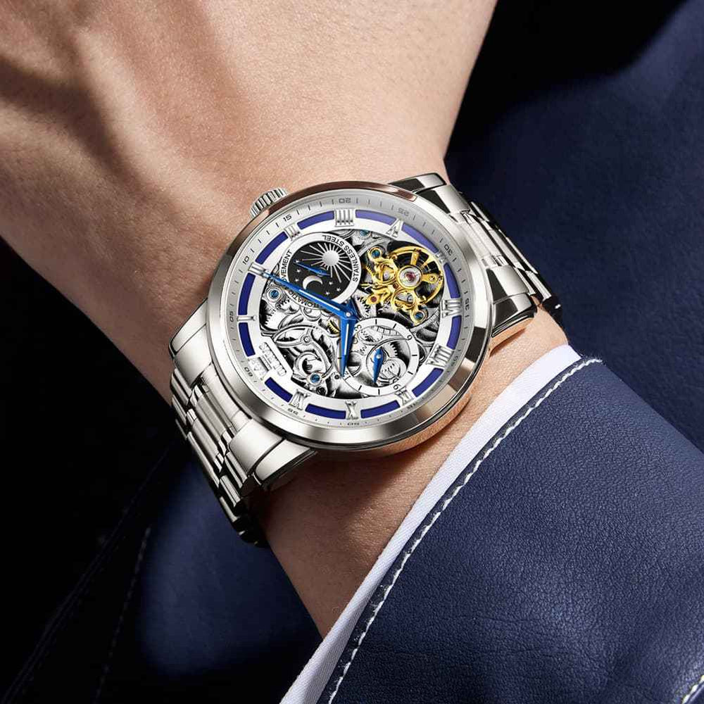 "Celestial" Skeleton Automatic Watch | Moon Phase & Tourbillon Style