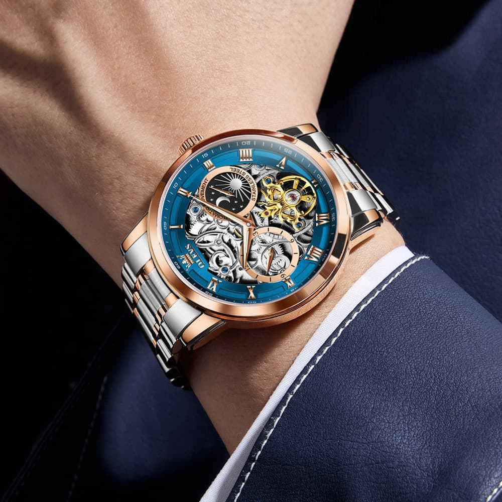 "Celestial" Skeleton Automatic Watch | Moon Phase & Tourbillon Style