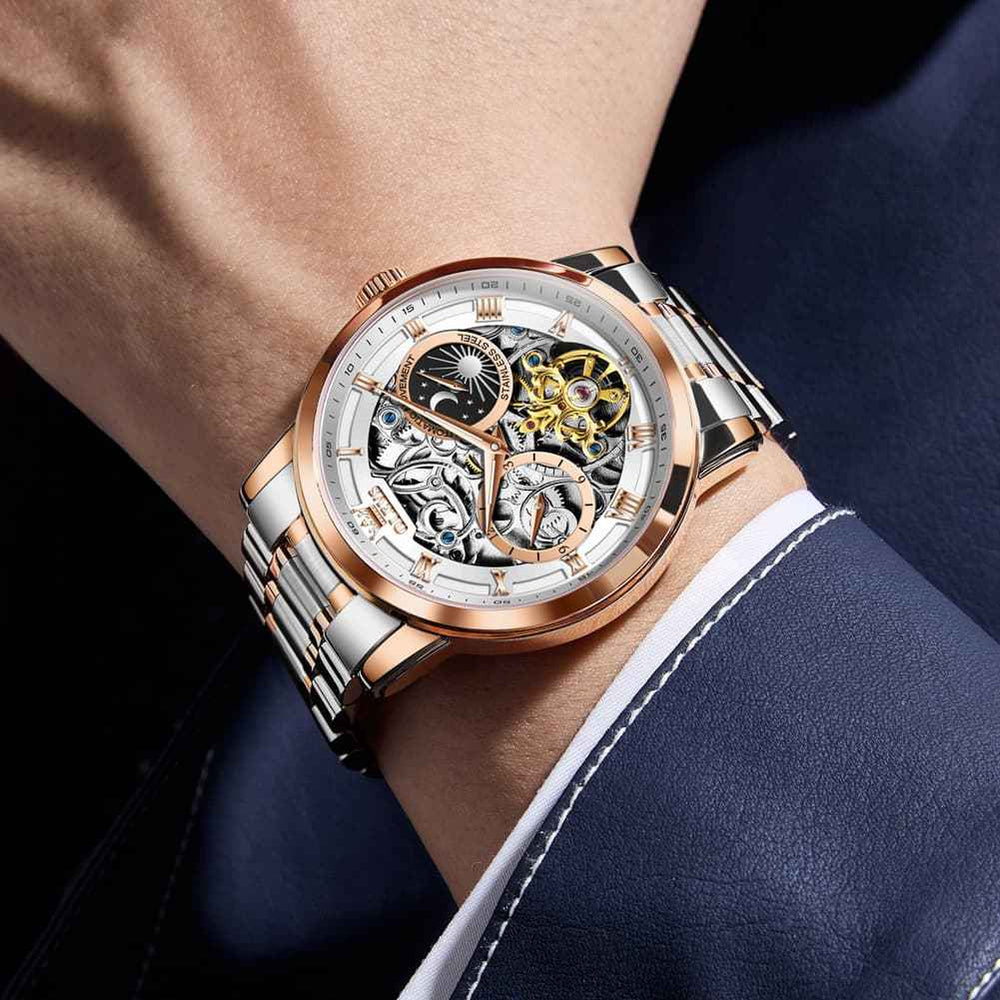 "Celestial" Skeleton Automatic Watch | Moon Phase & Tourbillon Style