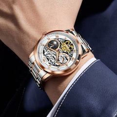 OLEVS "Celestial" Skeleton Automatic Watch | Moon Phase & Tourbillon Style
