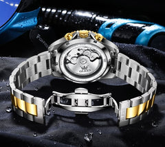 OLEVS "The Captain" Skeleton Automatic Watch | Moon Phase & Diver Sport Style