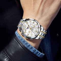 "The Commander" Chronograph Watch | 3D Diamond Cut Crystal & Moon Phase
