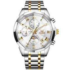 "The Commander" Chronograph Watch | 3D Diamond Cut Crystal & Moon Phase