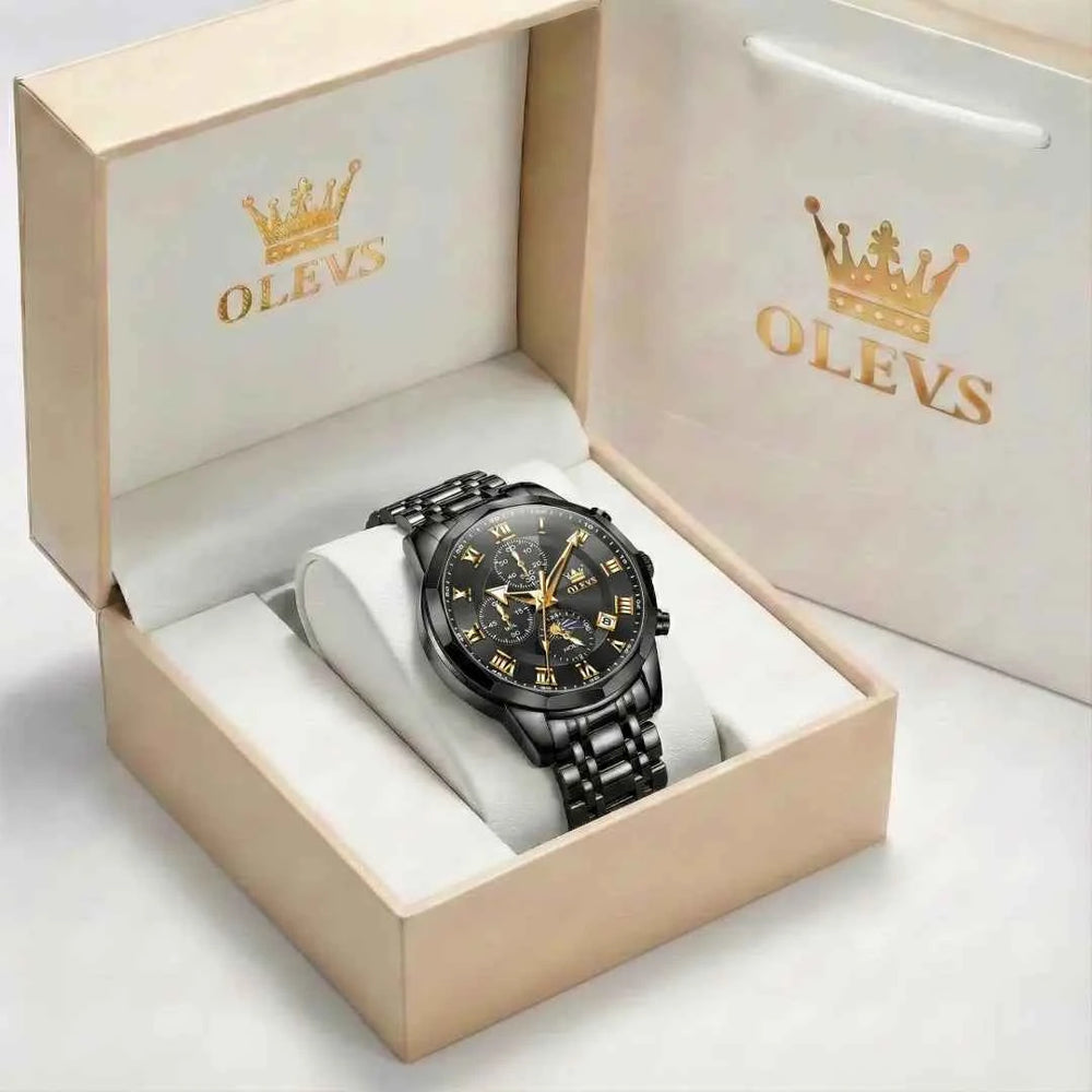 "The Commander" Chronograph Watch | 3D Diamond Cut Crystal & Moon Phase