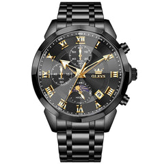 "The Commander" Chronograph Watch | 3D Diamond Cut Crystal & Moon Phase
