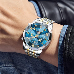 OLEVS "The Commander" Chronograph Watch | 3D Diamond Cut Crystal & Moon Phase