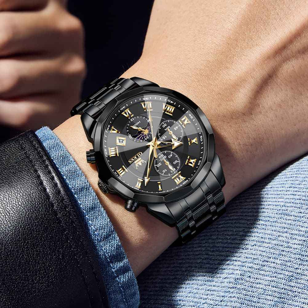 "The Commander" Chronograph Watch | 3D Diamond Cut Crystal & Moon Phase