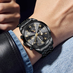 OLEVS "The Commander" Chronograph Watch | 3D Diamond Cut Crystal & Moon Phase