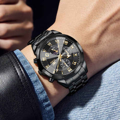 "The Commander" Chronograph Watch | 3D Diamond Cut Crystal & Moon Phase