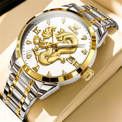 OLEVS "The Emperor" 3D Golden Dragon Watch | Relief Dial & Luminous
