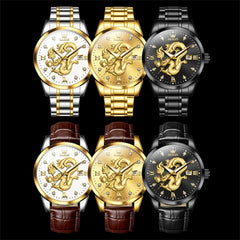 OLEVS "The Emperor" 3D Golden Dragon Watch | Relief Dial & Luminous