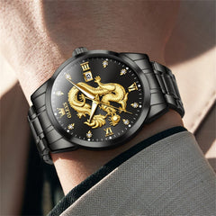 OLEVS "The Emperor" 3D Golden Dragon Watch | Relief Dial & Luminous