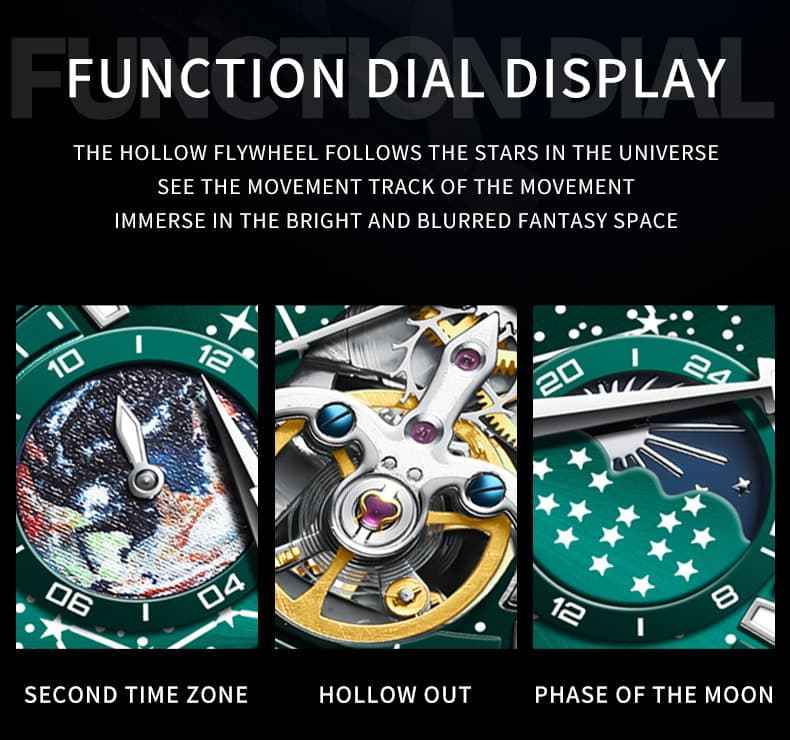 "The Galaxy" Skeleton Automatic Watch | Starry Dial & Moon Phase