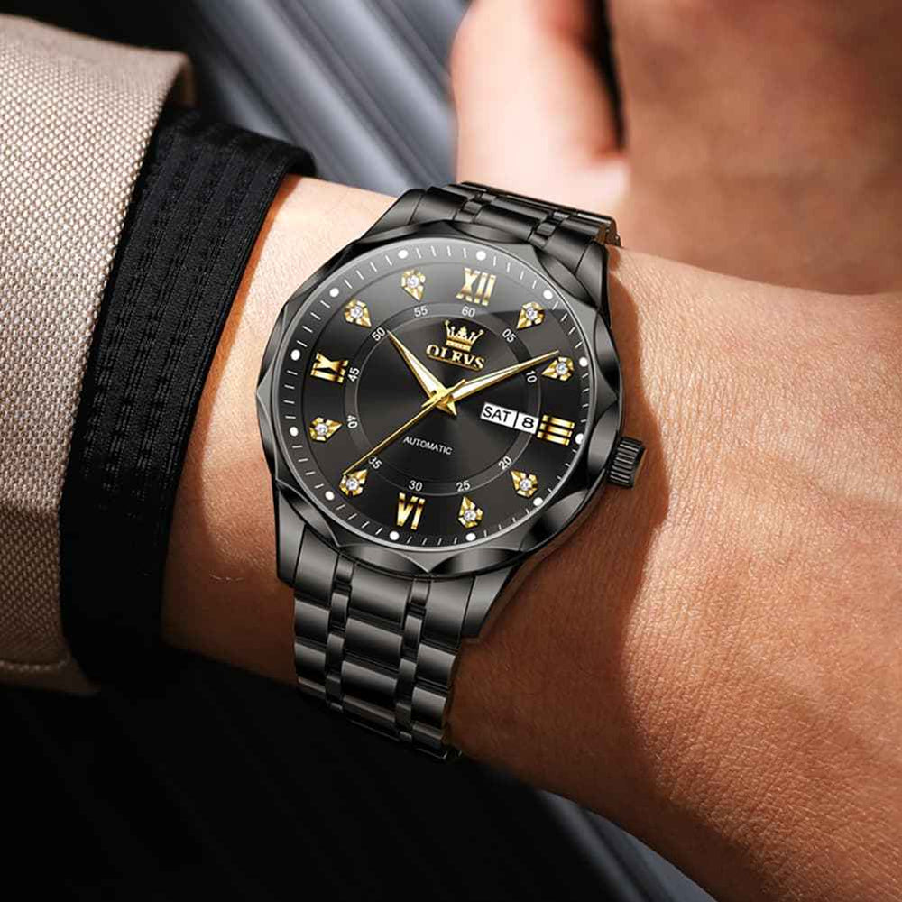 "The Prestige" Diamond Automatic Watch | High-Definition Flat Glass & Day-Date