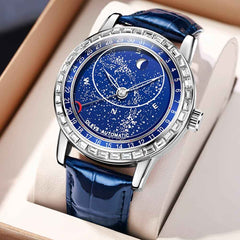 "The Starlight" Rotating Galaxy Automatic Watch | Crystal Bezel & Luminous Sky