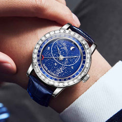 "The Starlight" Rotating Galaxy Automatic Watch | Crystal Bezel & Luminous Sky