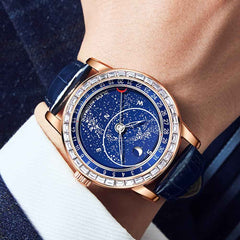 "The Starlight" Rotating Galaxy Automatic Watch | Crystal Bezel & Luminous Sky