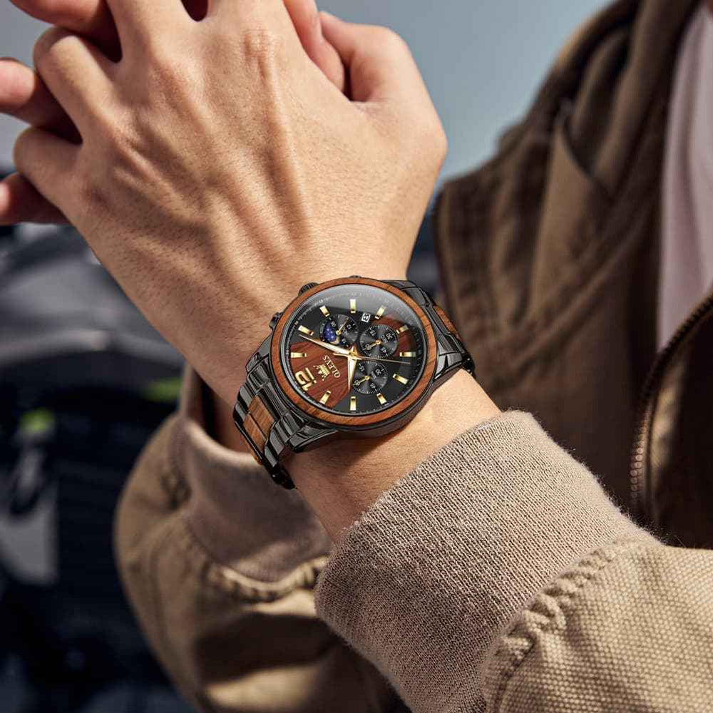 "The Timberline" Wood & Steel Chronograph | Natural Wood Inlay