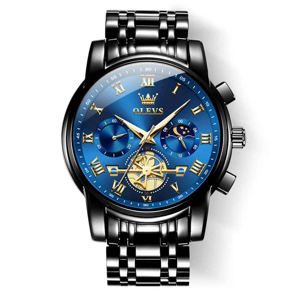 "The Voyager" Chronograph Watch | Sun & Moon Phase & Wheel Design