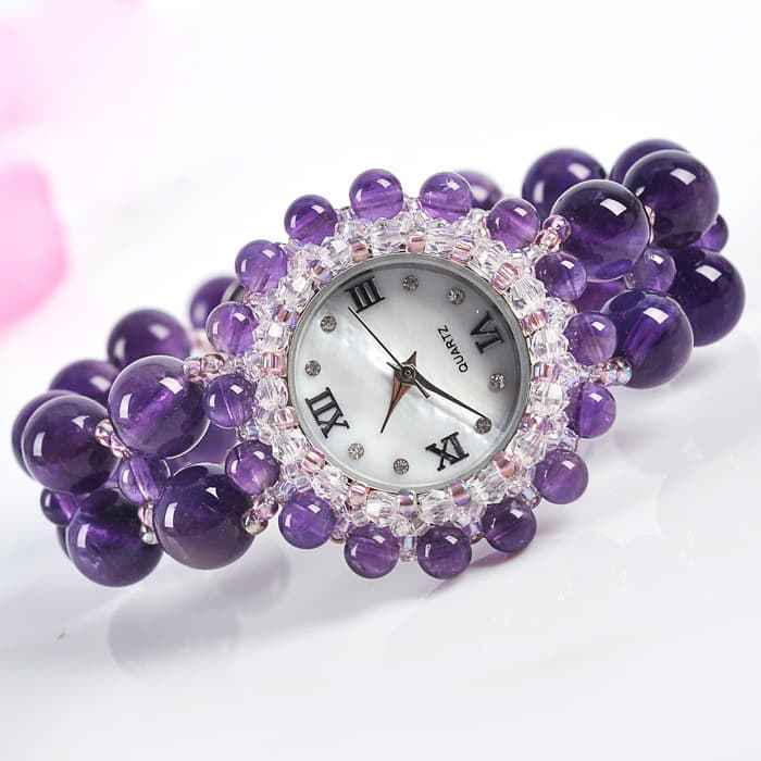 The Lumina Aura Watch Genuine Healing Crystal & Mother of Pearl Bracelet Timepiece
