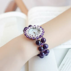 The Lumina Aura Watch Genuine Healing Crystal & Mother of Pearl Bracelet Timepiece