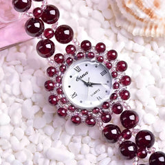The Lumina Aura Watch Genuine Healing Crystal & Mother of Pearl Bracelet Timepiece