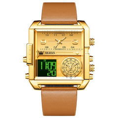 OLEVS 1101 Square Dual Time Analog Digital Watch for Men - All Black Watch | Olevs Watch Store