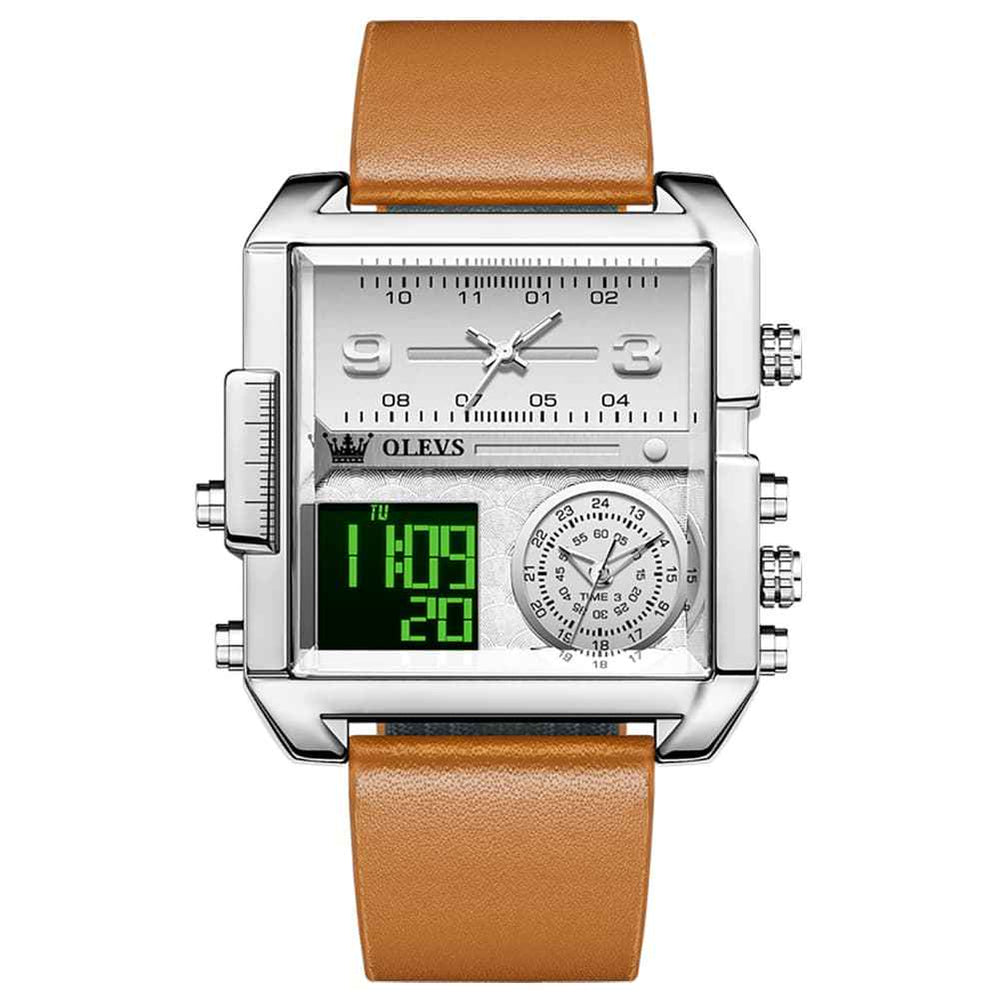 OLEVS 1101 – Men's Square Dual Time Analog Digital Watch