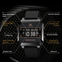 OLEVS 1103 Square Digital Streetwear Sport Watch for Men - AllBlack Watch | Olevs Watch Store