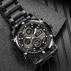 OLEVS 1106 Heavy Duty Dual Display Chronograph Watch for Men - All Black Watch | Olevs Watch Store