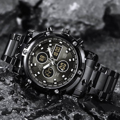 OLEVS 1106 Heavy Duty Dual Display Chronograph Watch for Men - All Black Watch | Olevs Watch Store