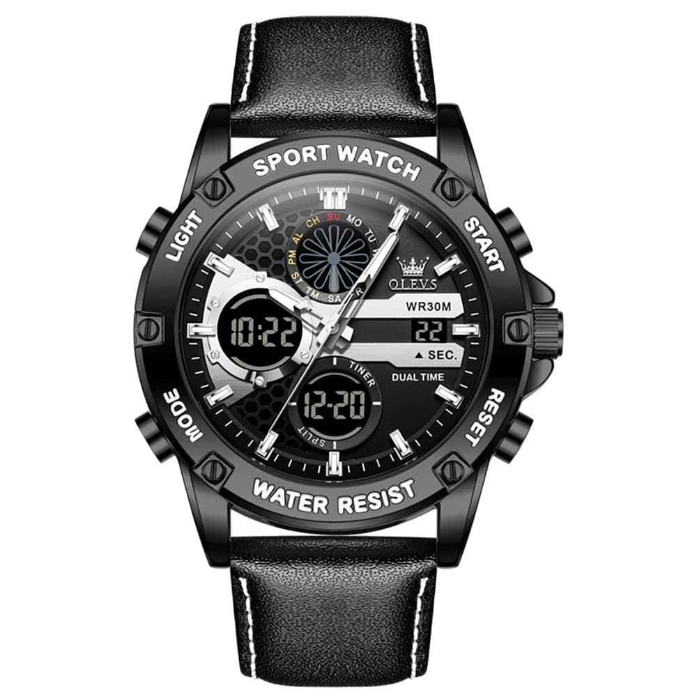 OLEVS 1110 – Men's Rugged Dual Display Leather Sport Watch