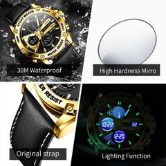 OLEVS 1110 Rugged Dual Display Leather Sport Watch for Men - Silver Brown Watch | Olevs Watch Store