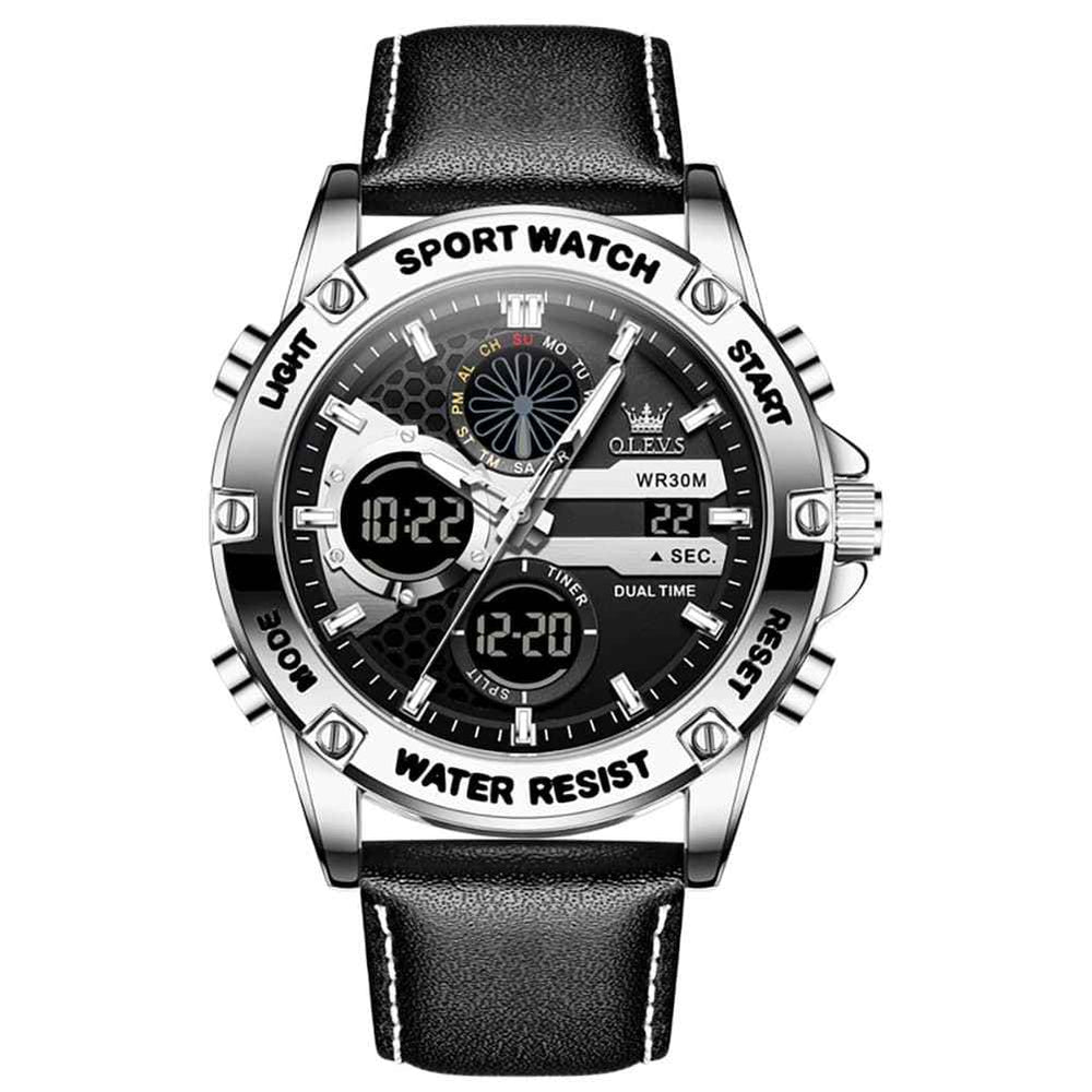 OLEVS 1110 – Men's Rugged Dual Display Leather Sport Watch