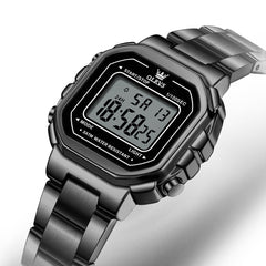 all black square digital watch close up - OLEVS 1111