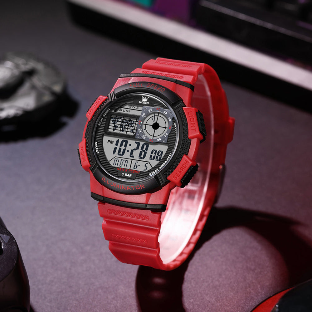 red digital sports watch - OLEVS 1123