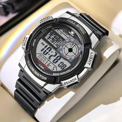 silver black digital sports watch dial close up - OLEVS 1123