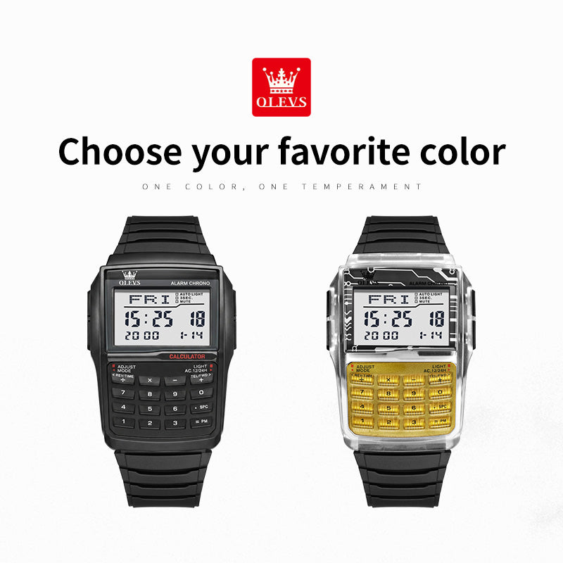 retro digital calculator watch view 47 - OLEVS 1126