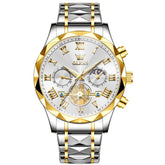 OLEVS 2709 Luxury Moon Phase Open Heart Quartz Watch for Men - Two-Tone White Watch | Olevs Watch Store
