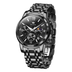 all black chronograph quartz watch - OLEVS 2718
