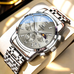 silver black watch angle view - OLEVS 2718