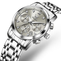 OLEVS 2858 Elegant Moon Phase Chronograph Watch for Women - All Black Watch | Olevs Watch Store