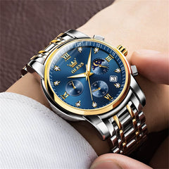 OLEVS 2858 Luxury Moon Phase Chronograph Watch for Men - All Black Gold Watch | Olevs Watch Store