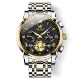 OLEVS 2859 Luxury Moon Phase Chronograph Quartz Watch for Men - Two-Tone Black Watch | Olevs Watch Store