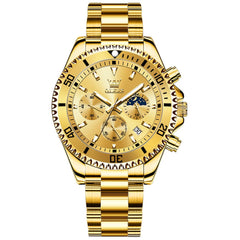 OLEVS 2870 Luxury Moon Phase Dive Chronograph Watch for Men - All Gold Watch | Olevs Watch Store